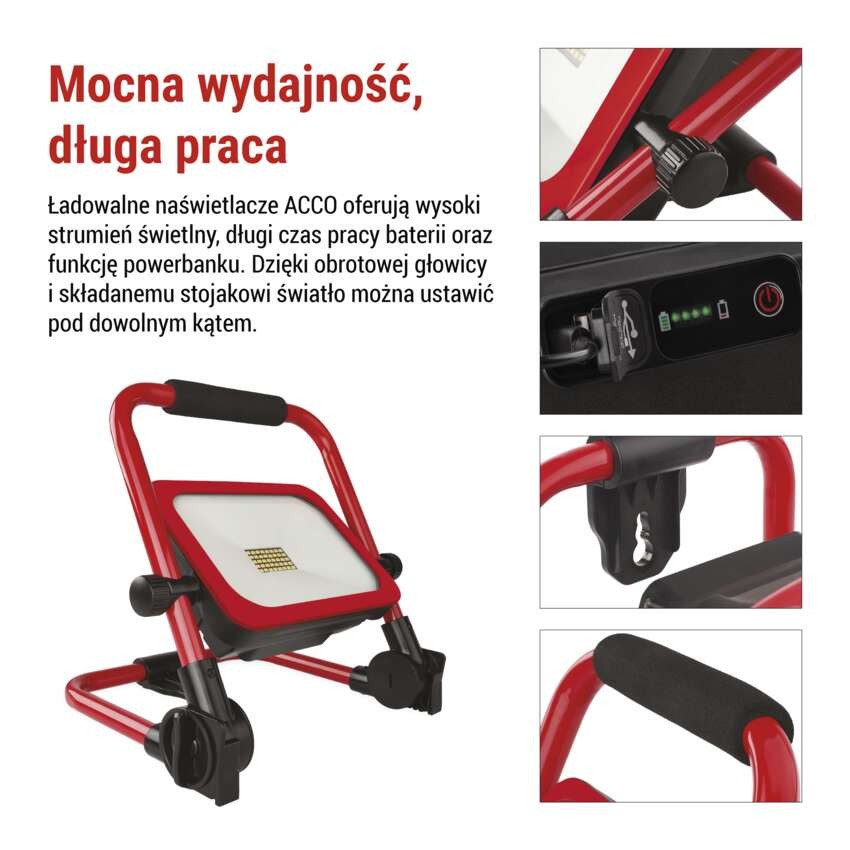 Przenośny naświetlacz LED ACCO ładowalny 35W zimna biel
