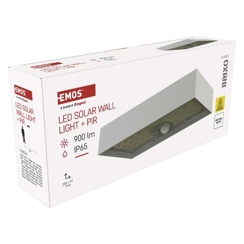 EMOS LED SOLAR lámpatest BRIXO PIR, 900lm IP65 természetes fehér