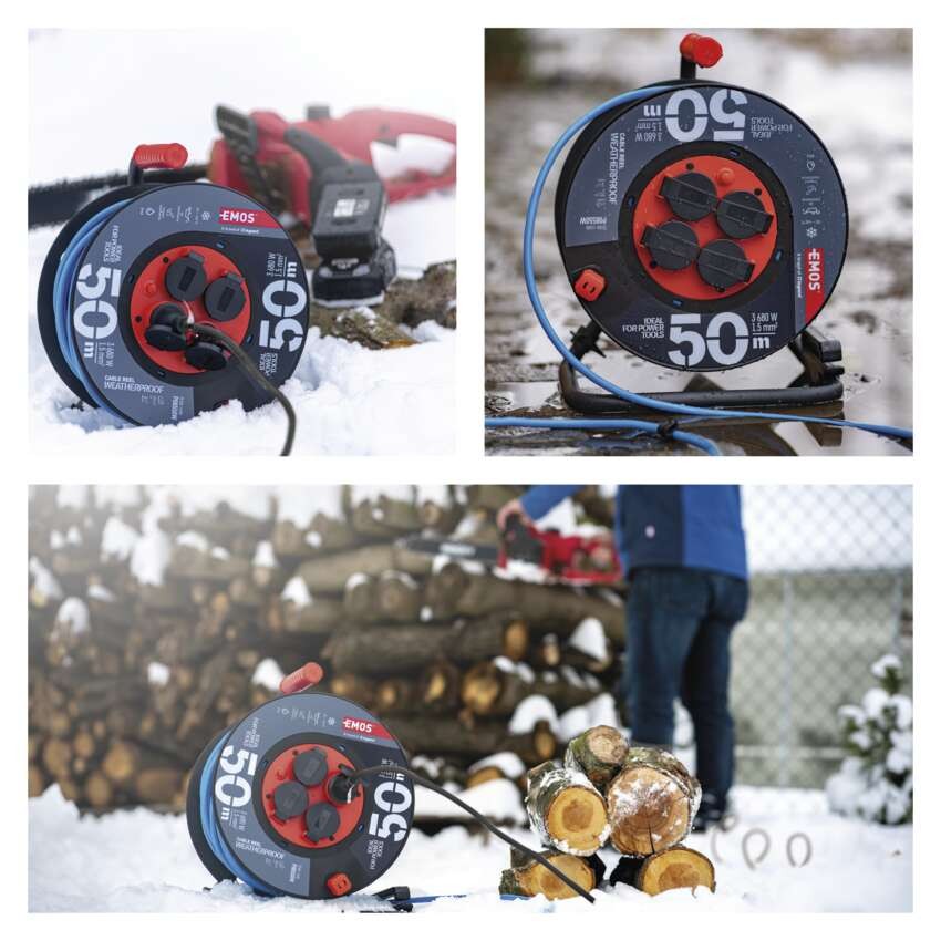 Špeciálny predlžovací kábel na bubne 50 m / 4 zásuvky / PVC / 230 V / 1,5 mm2
