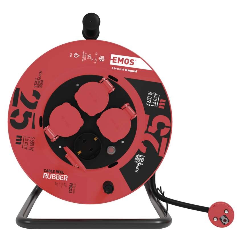 Gummi-Kabeltrommel – 4 Steckdosen, 25m, 1,5mm2 