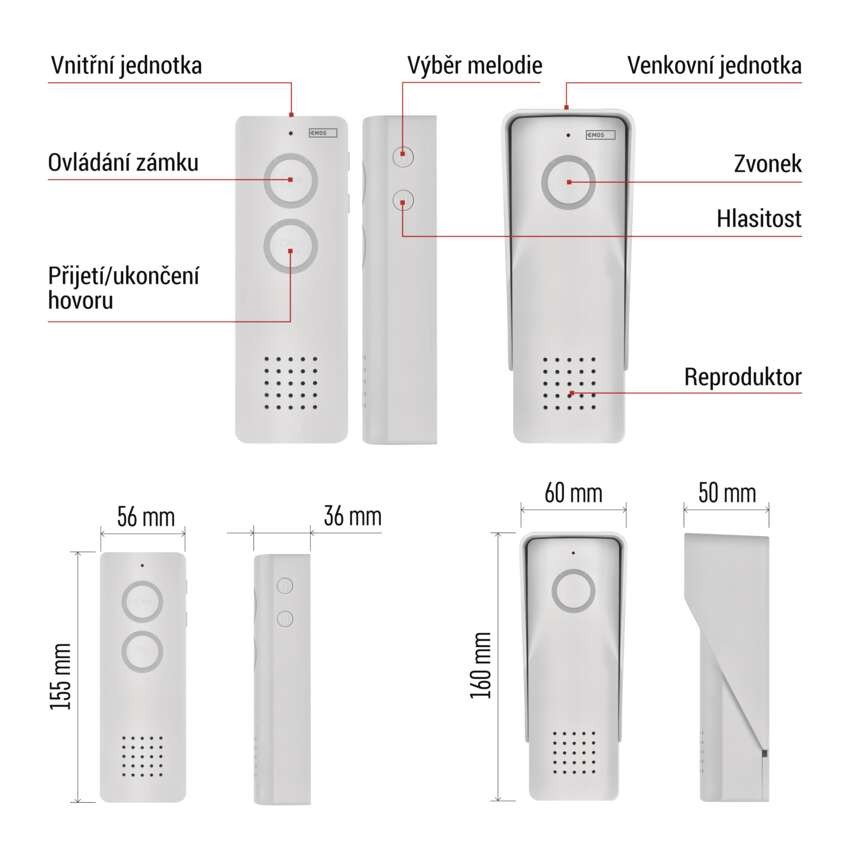 Sada bezdrátového domovního audiotelefonu H1087, 1 účastník 