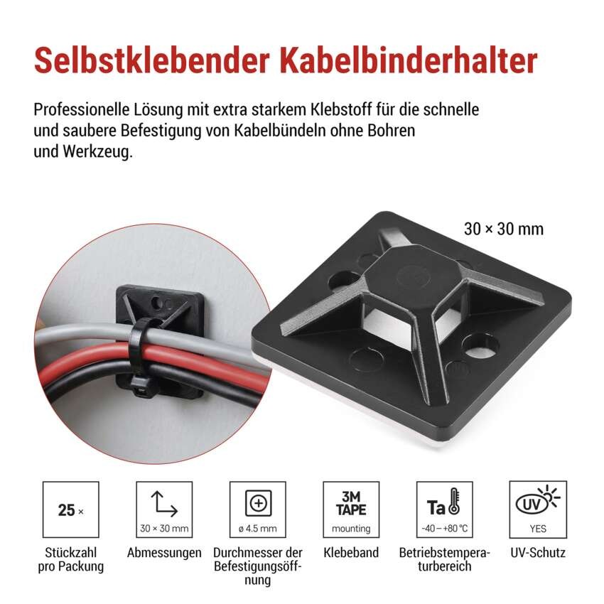 Selbstklebende Basis 30×30, schwarz, 25 Stk