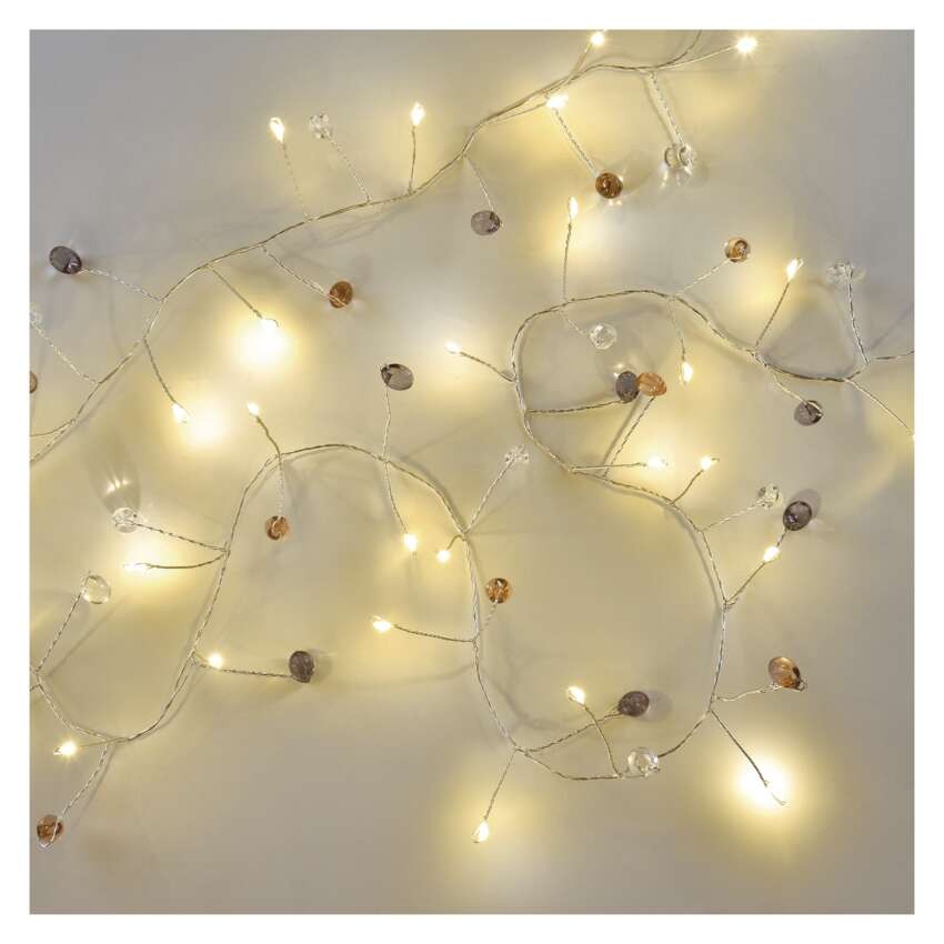 LED girlanda – akmenukai, 1,2 m, 3x AA, vidinė, šilta balta, laikmatis