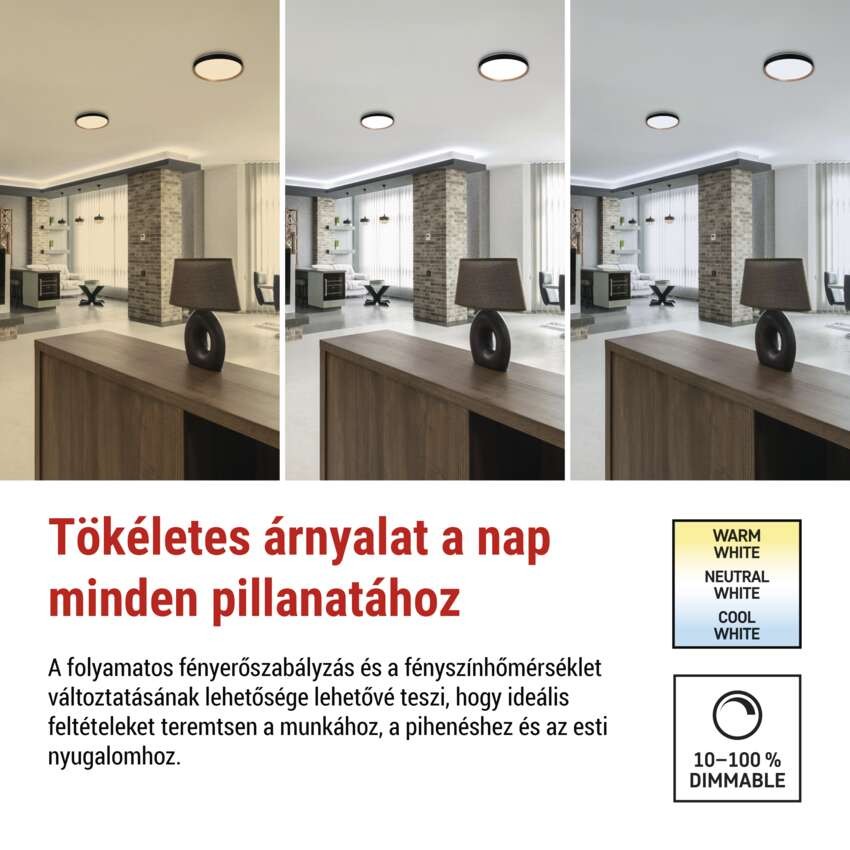 ILVI LED-es felületre szerelhető lámpa, kör alakú, 30 W, fényerő-szabályozás + CCT, feket
