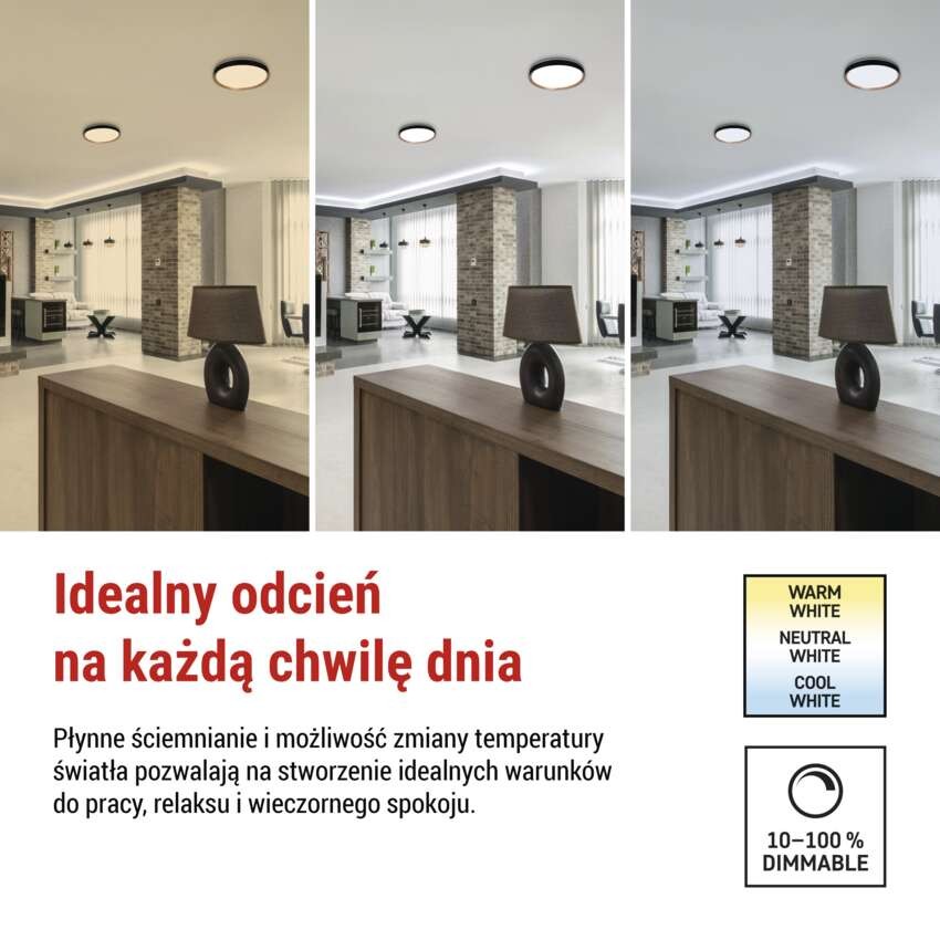 Oprawa LED do montażu natynkowego ILVI, okrągła 30 W, regulacja jasności + CCT, czarna + 