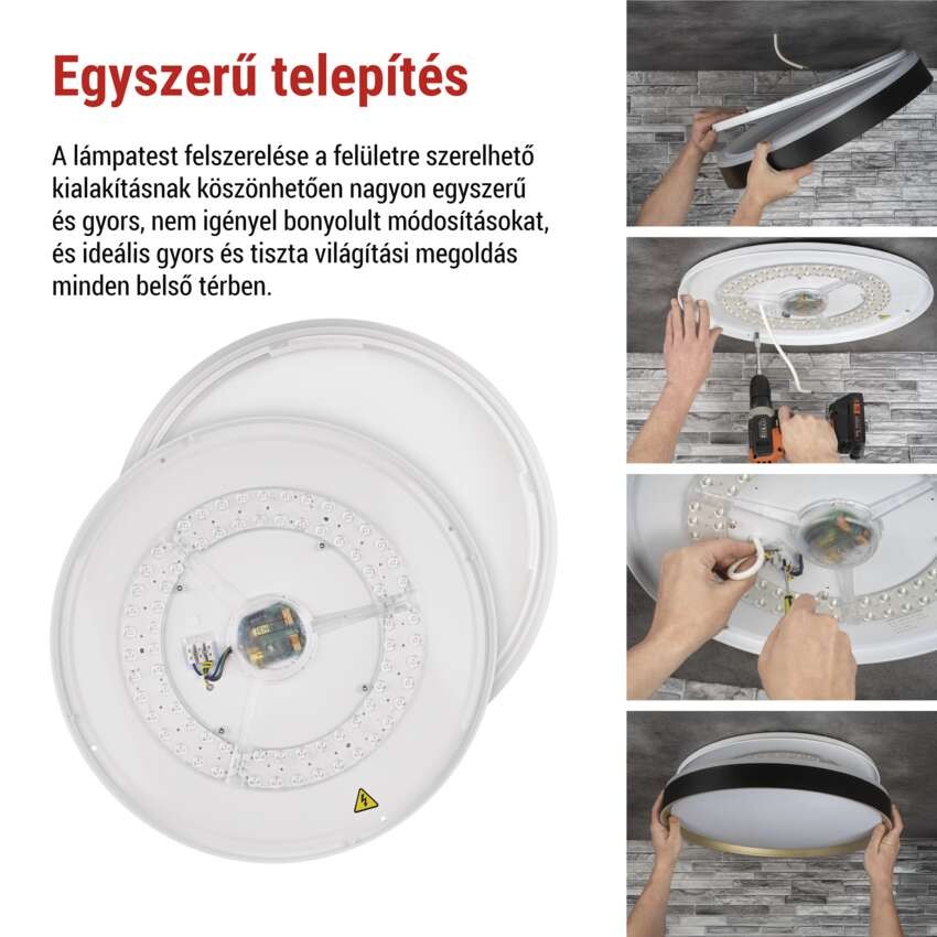 ILVI LED-es felületre szerelhető lámpa, kör alakú, 30 W, fényerő-szabályozás + CCT, feket