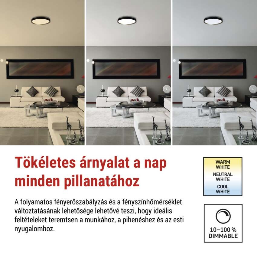 ILVI LED-es felületre szerelhető lámpa, kör alakú, 30 W, fényerő-szabályozás + CCT, feket
