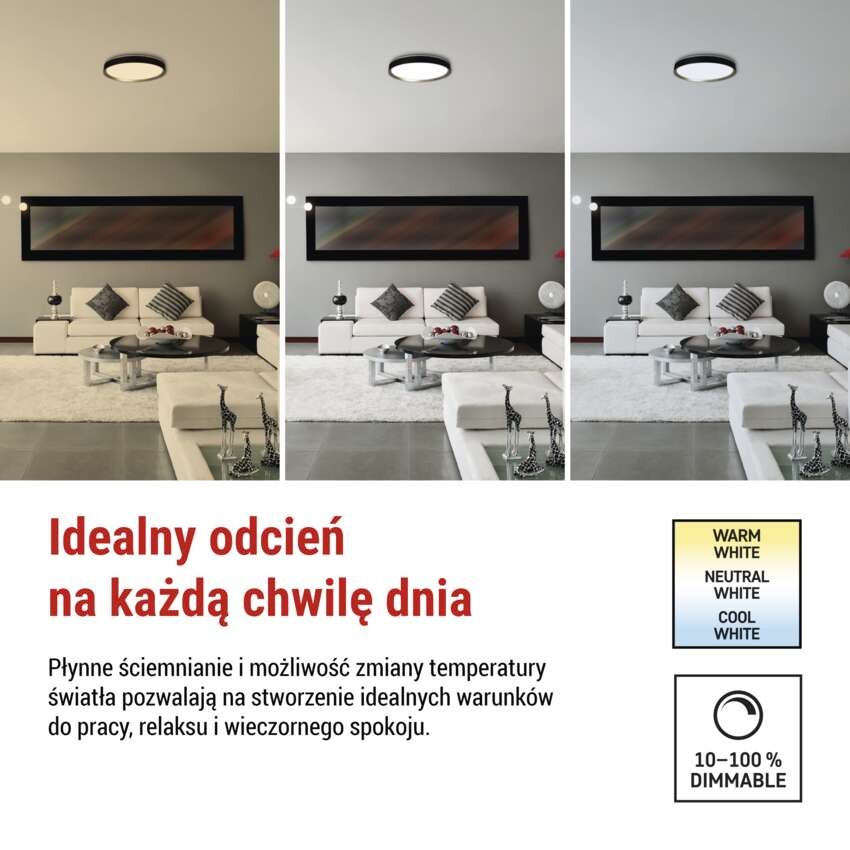 Oprawa LED do montażu natynkowego ILVI, okrągła 30 W, regulacja jasności + CCT, czarna + 