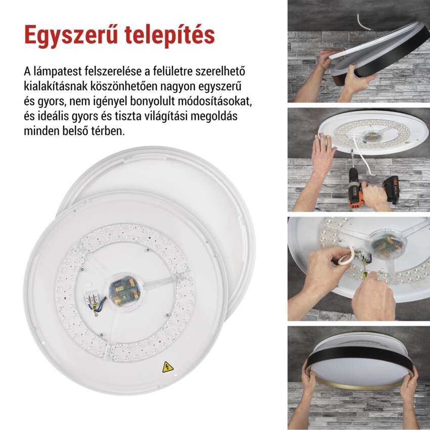 ILVI LED-es felületre szerelhető lámpa, kör alakú, 45 W, fényerő-szabályozás + CCT, feket