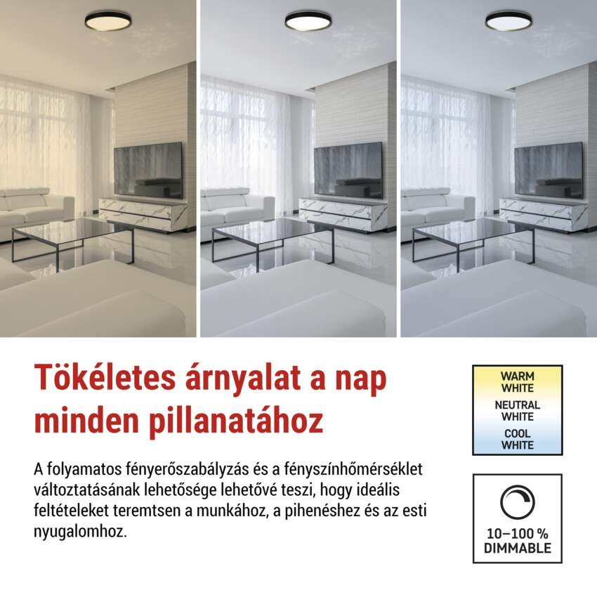 ILVI LED-es felületre szerelhető lámpa, kör alakú, 45 W, fényerő-szabályozás + CCT, feket