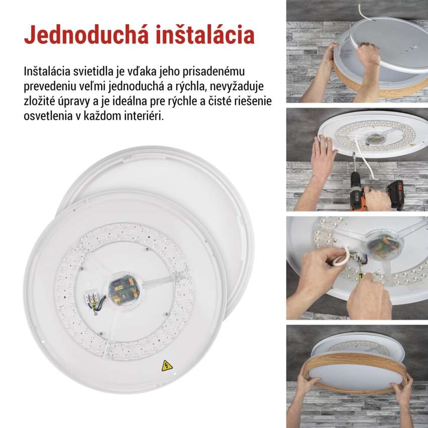 LED nástenné svietidlo ILVI, kruhové 30 W, stmievanie + CCT, drevo