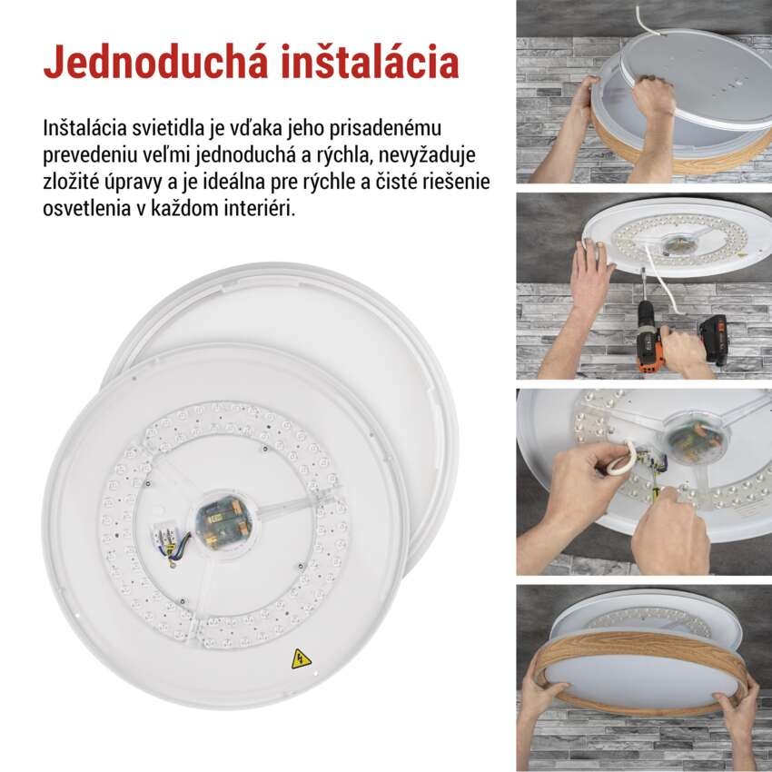 LED nástenné svietidlo ILVI, kruhové 45 W, stmievanie + CCT, drevo