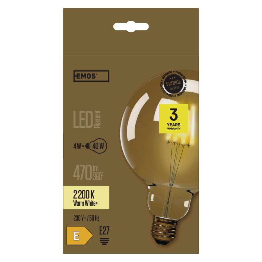 LED izzó Vintage G125 / E27 / 4 W (40 W) / 470 lm / meleg fehér