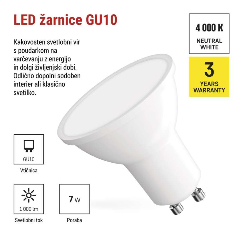 LED žarnica Classic MR16 bela/ GU10 / 7 W (72 W) / 1000 lm / Nevtralna bela