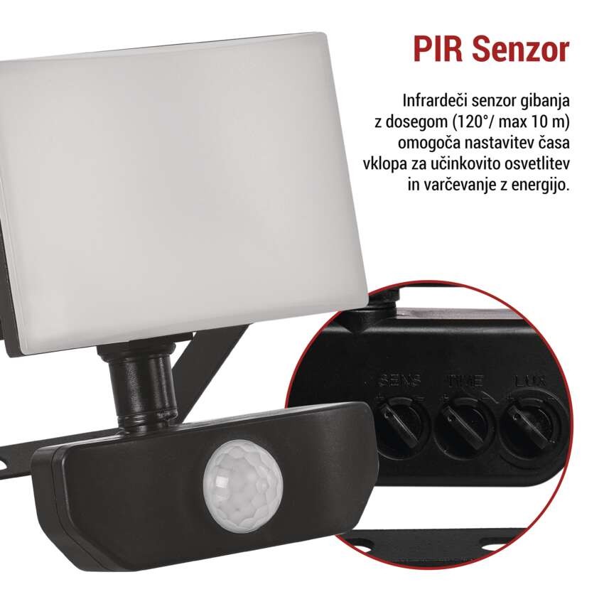 LED reflektor TAMBO s senzorjem gibanja, 10 W, 1000 lm, črn