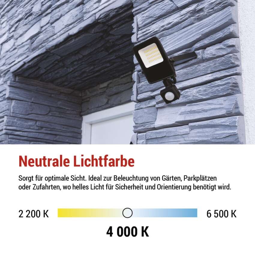 LED-Strahler VISIO mit Bewegungsmelder, 20 W, schwarz, neutral weiß
