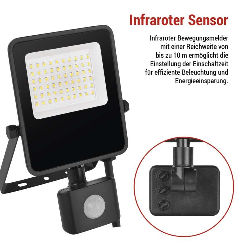LED-Strahler VISIO mit Bewegungsmelder, 30 W, schwarz, neutral weiß