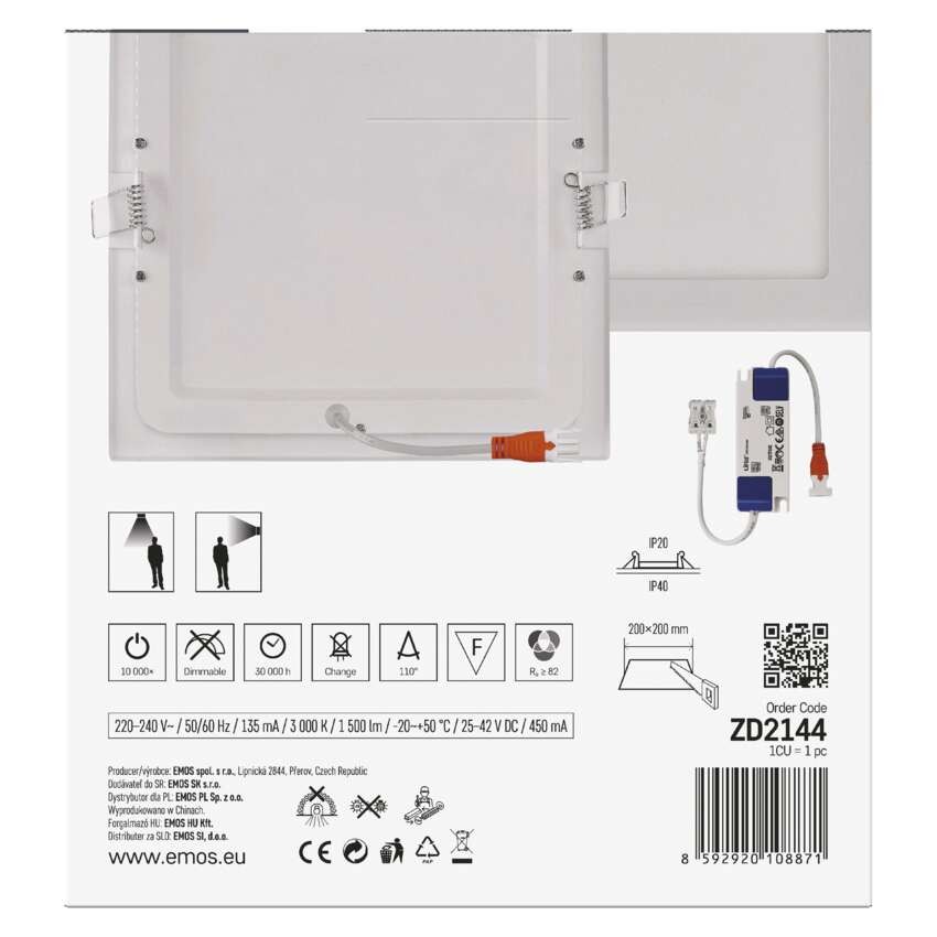 LED šviestuvas NEXXO baltas, 22,5 x 22,5 cm, 18 W, šiltai baltas