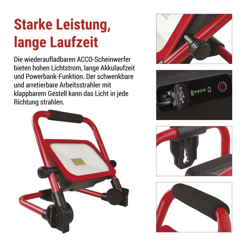 LED-Strahler ACCO, wiederaufladbar, tragbar, 35 W kaltweiss