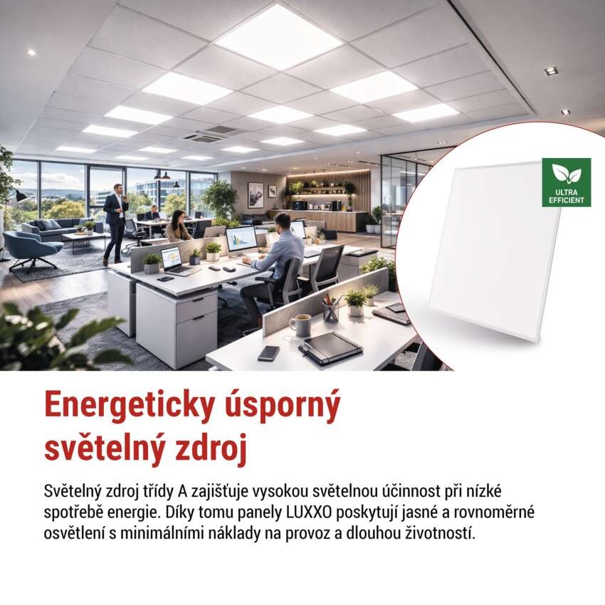 LED panel LUXXO 60 x 60 cm / 32 mm, 22 W, 4 000 lm, vestavný , neutrální bílá, IP21