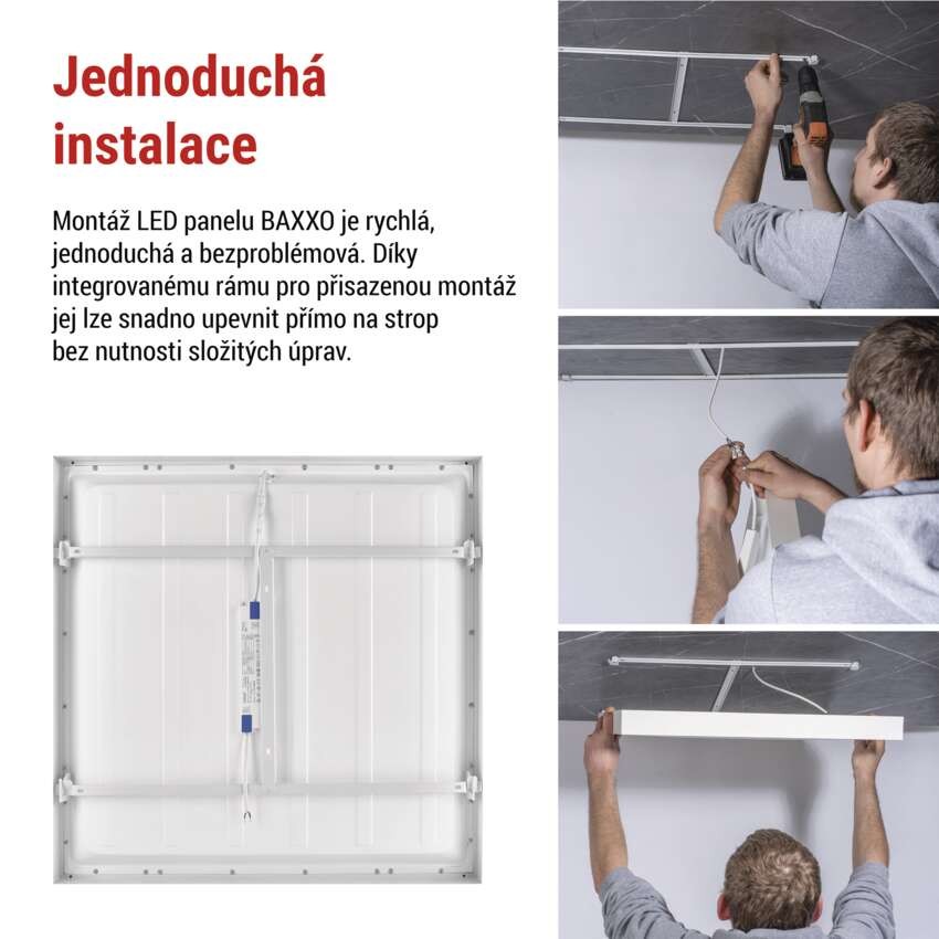 LED panel BAXXO 60 x 60 cm / 50 mm, 36 W, 4 320 lm, přisazený, neutrální bílá, IP21