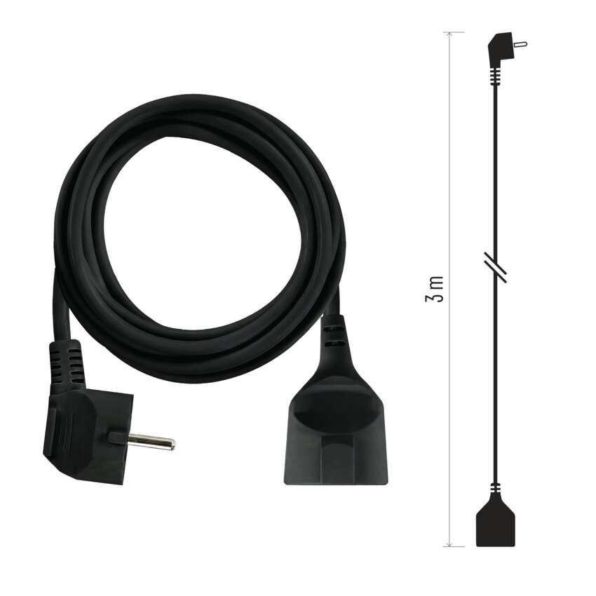 Ilgintuvas 3 m / 1 lizdas / juodas / PVC / 1,5 mm2 