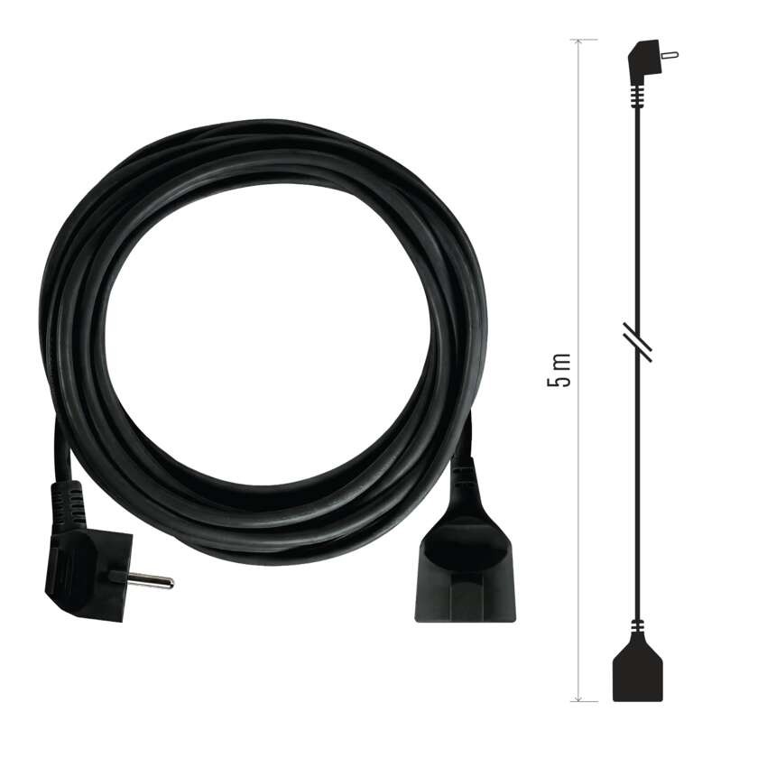 Ilgintuvas 5 m / 1 lizdas / juodas / PVC / 1,5 mm2 
