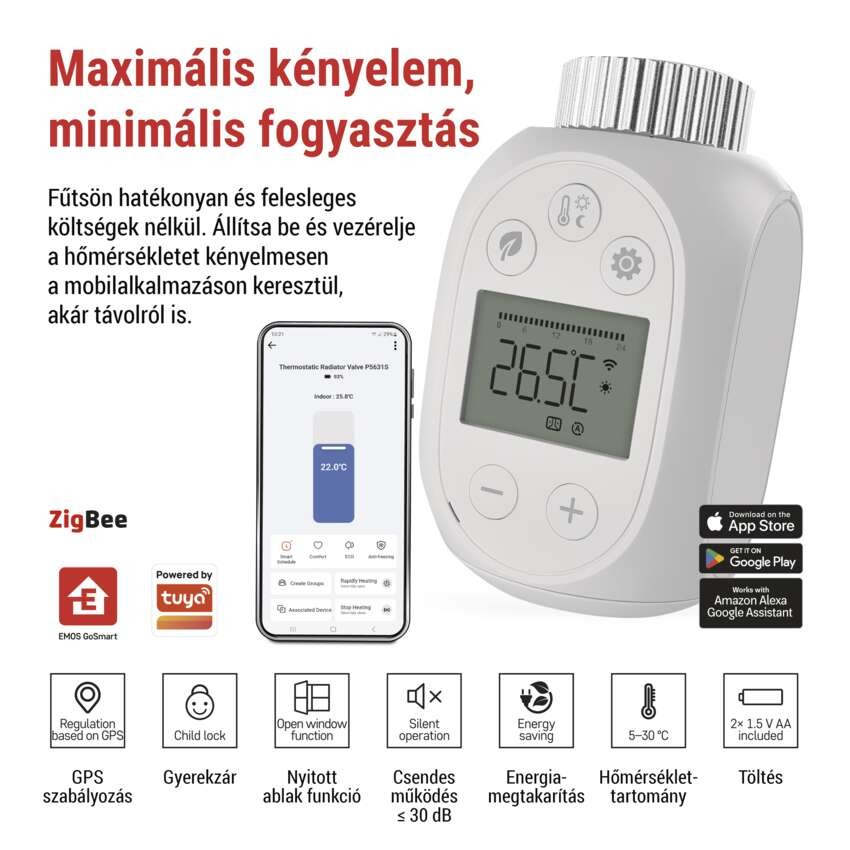 GoSmart Digitális termosztatikus fej P5631S ZigBee 3.0