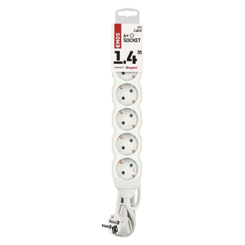 Pikendusjuhe 1,4 m  /  6 pesa  /  valge  /  PVC  /  1 mm2
