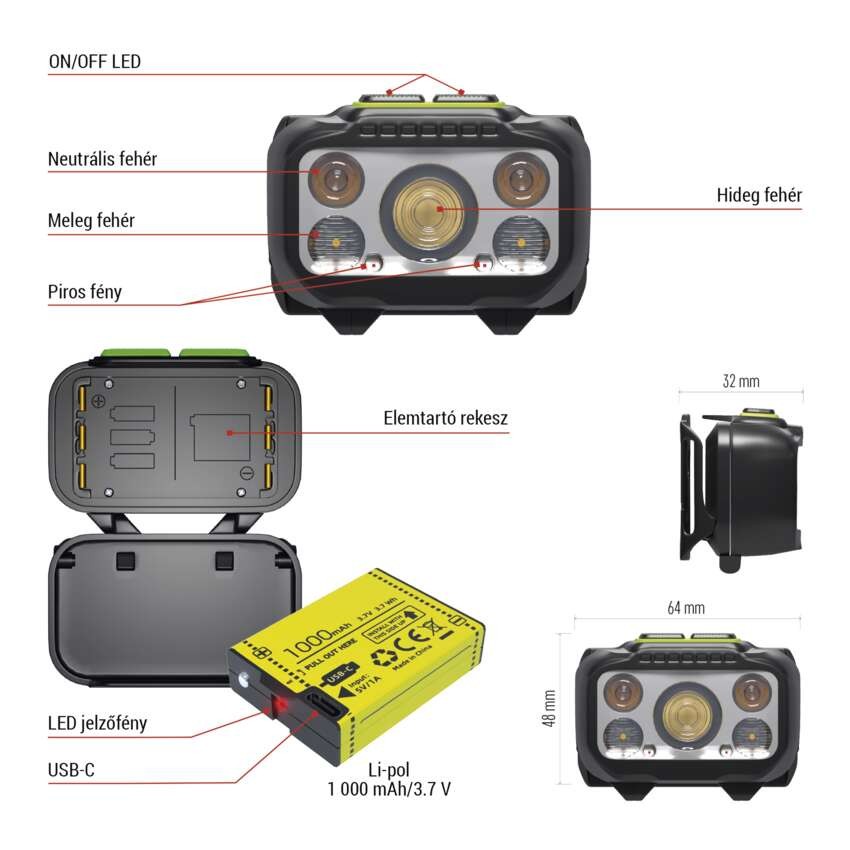 EMOS LED Fejlámpa tölthető P3546, 550 lm, 110 m, Li-Pol 1000 mAh / 3× AAA