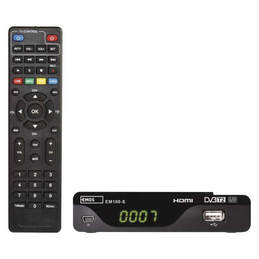 Digitālais virszemes uztvērējs EM190-S, HD, HEVC, H265 (DVB-T2)