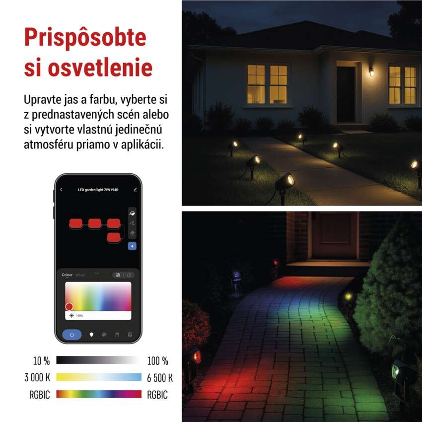 GoSmart vonkajšie LED bodové svetlo, štart. sada, 4 diely, 7 W, RGBIC stmievateľné, WiFi