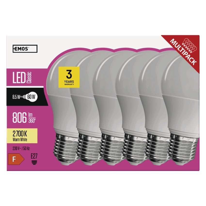 LED žárovka Classic A60 / E27 / 8,5 W (60 W) / 806 lm / teplá bílá