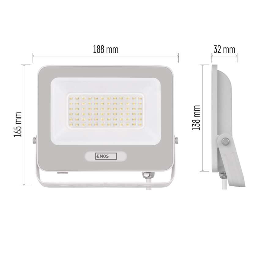 LED reflektor GLARO 50W, biely, IP65, 5000 lm, neutrálna biela