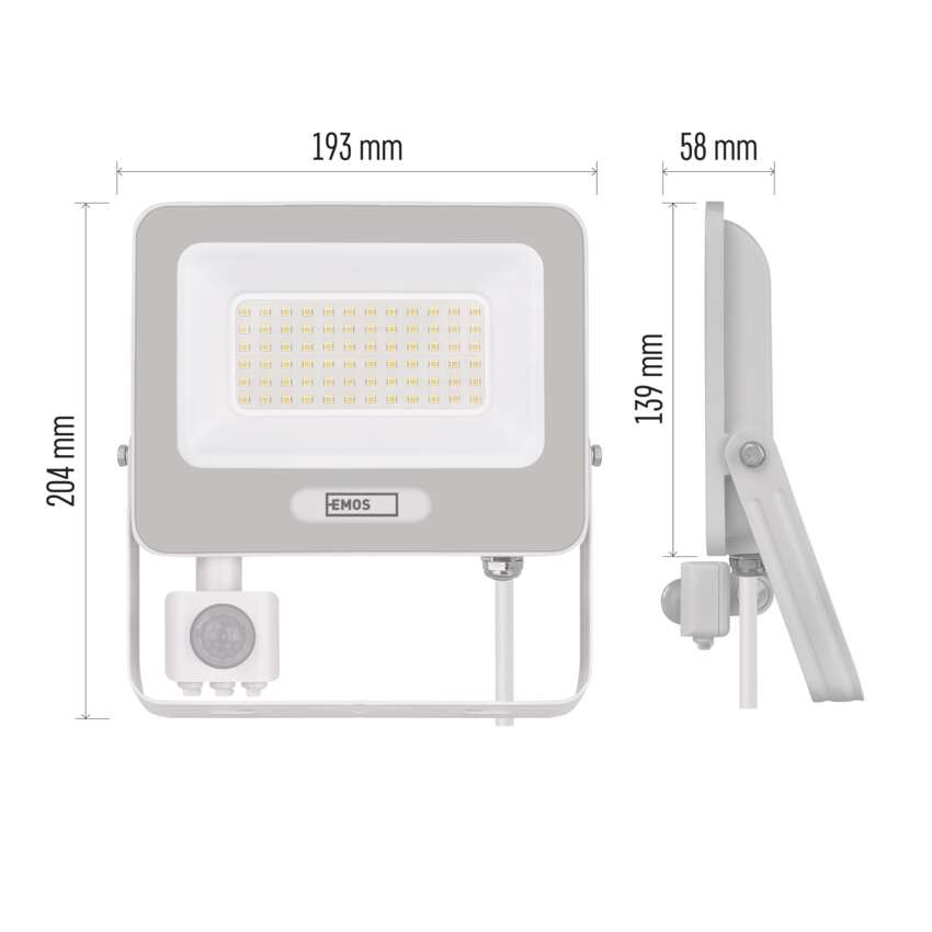 LED reflektor GLARO s pohybovým čidlom, 50 W, biely, IP54, 5000 lm, neutrálna biela