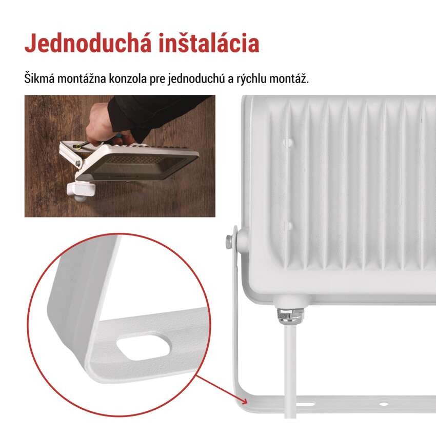 LED reflektor GLARO s pohybovým čidlom, 50 W, biely, IP54, 5000 lm, neutrálna biela