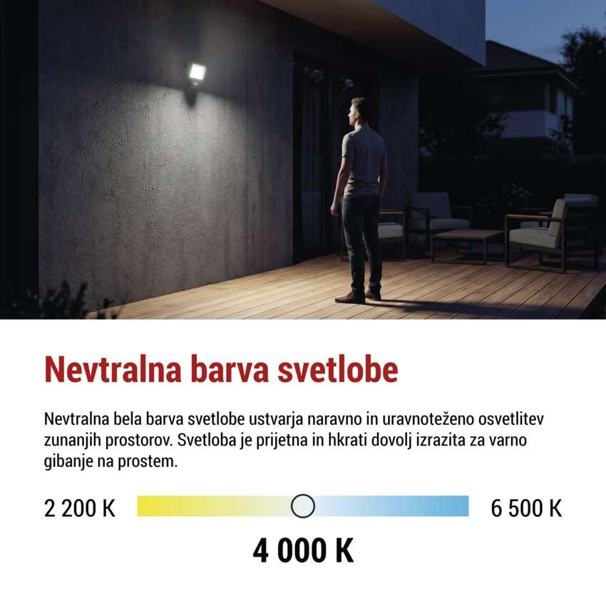 LED reflektor TAMBO EVO s senzorjem gibanja, 20 W, 2000 lm, IP65, črna