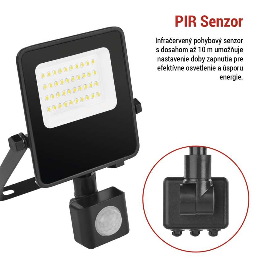 LED reflektor VISIO s pohybovým čidlom, 20 W, neutrálna biela, čierný