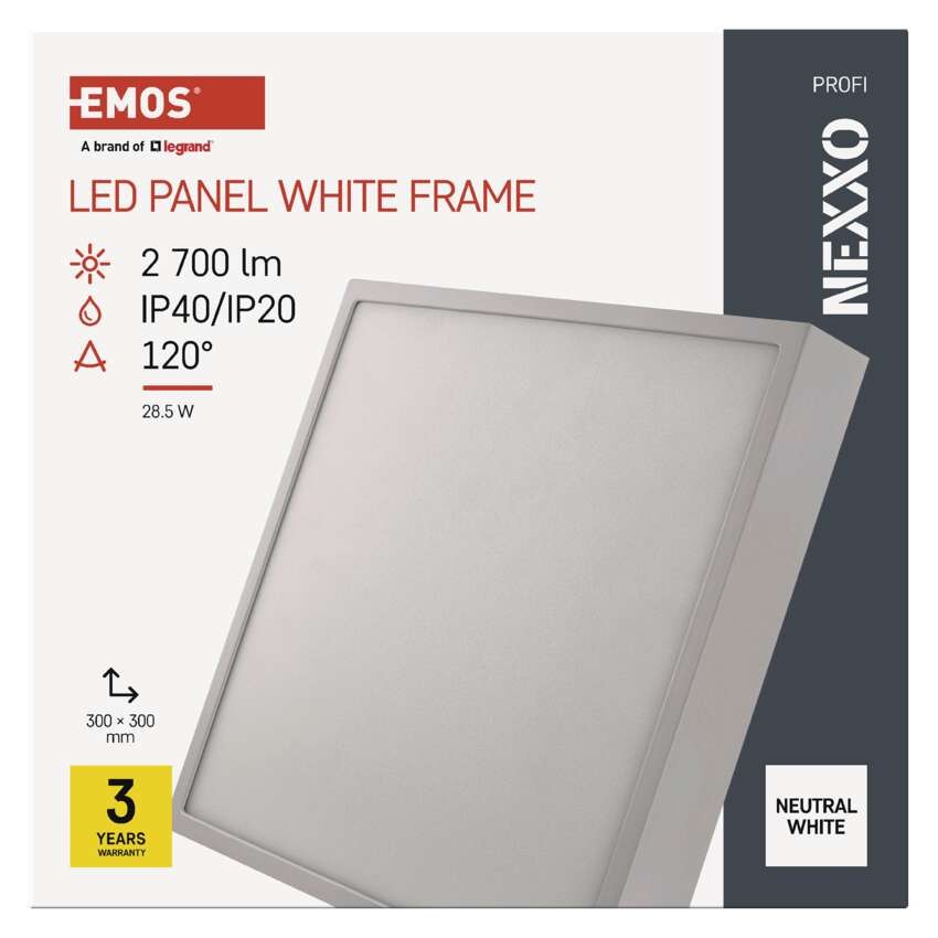 LED prisadené svietidlo, štvorec, biele, 28,5W,Neutrálna biela