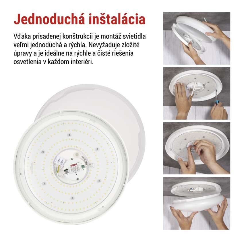 LED stropné svietidlo TIVI, A CLASS, MW sensor, okrúhle biele 8,6W, IP44, Neutrálna biela