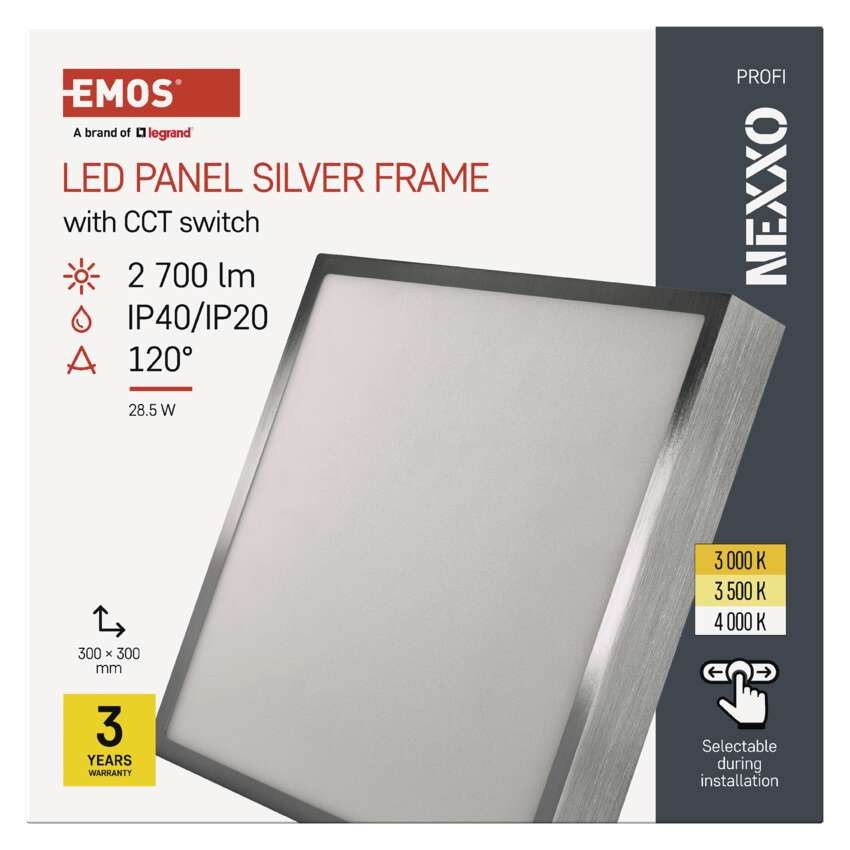 LED panel NEXXO,nadometni,  kvadratni, srebrn, 28,5W, nastavljiva CCT