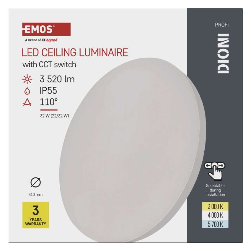 LED-Anbauleuchte DIONI rund, weiß, 32W, mit Farbtemperatur-Änderung