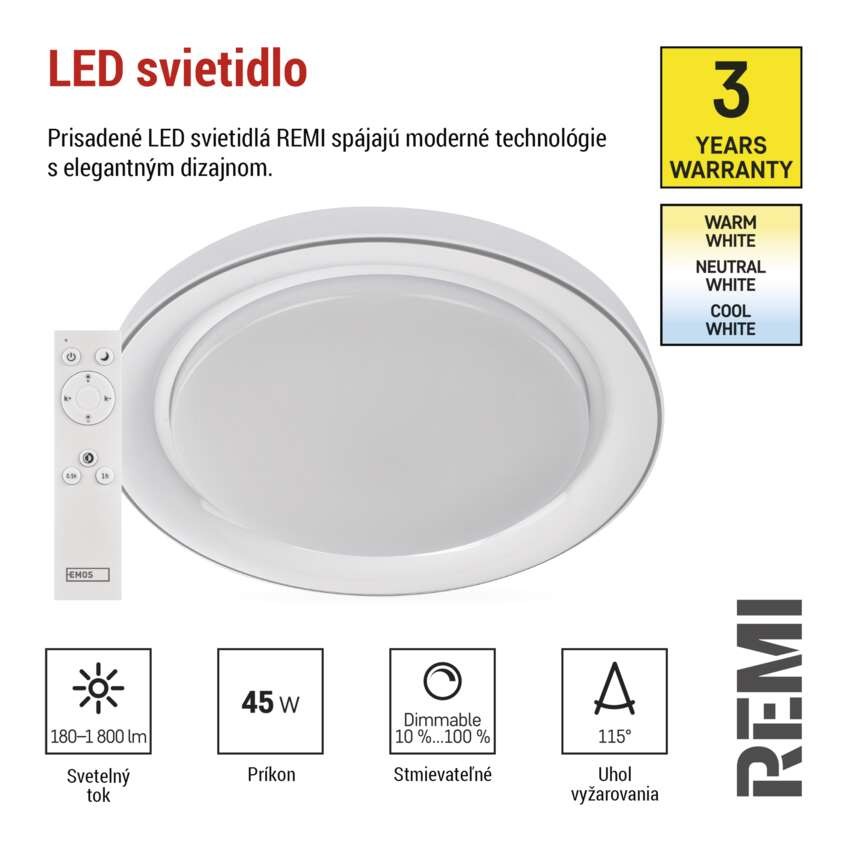 LED prisadené svietidlo REMI, kruhové 45W, stmiev.so zmenou CCT