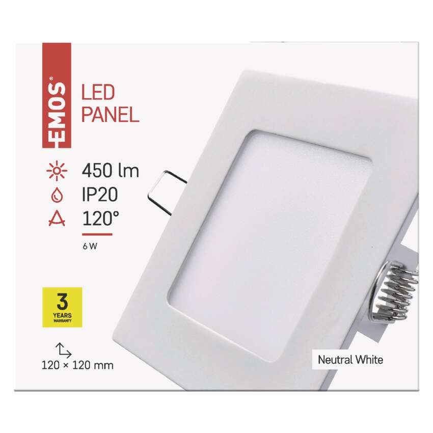 LED panel 120×120, štvorcový vstavaný biely, 6W neutrálna b.