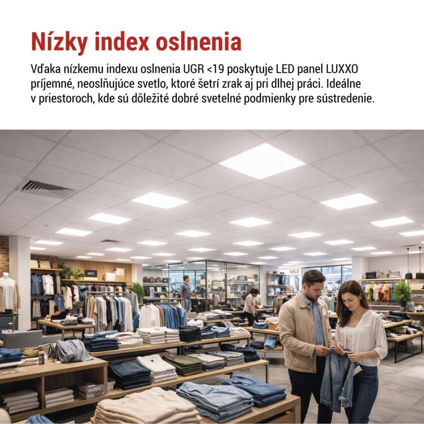 LED panel LUXXO 60 x 60 cm / 32 mm, 22 W, 3 800 lm, vstavaný, neutr. biela, UGR<19, IP21