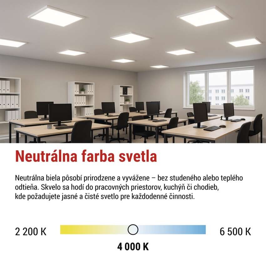 LED panel BAXXO 60 x 60 cm / 50 mm, 36 W, 4 320 lm, prisadený, neutrálna biela, IP21