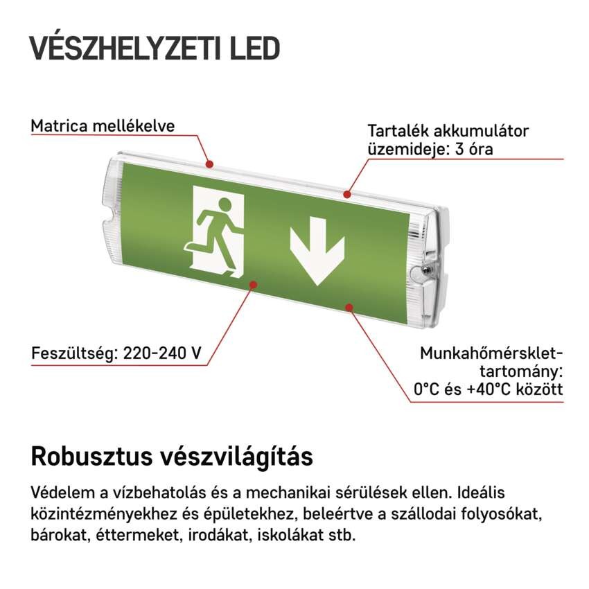 EMOS LED vészvilágító lámpatest NESSI 3W 3 óra IP65