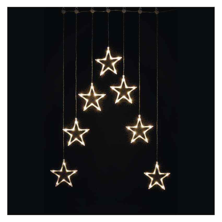 LED vianočný záves – 7 hviezd, 67x125 cm, vnútorný, teplá biela
