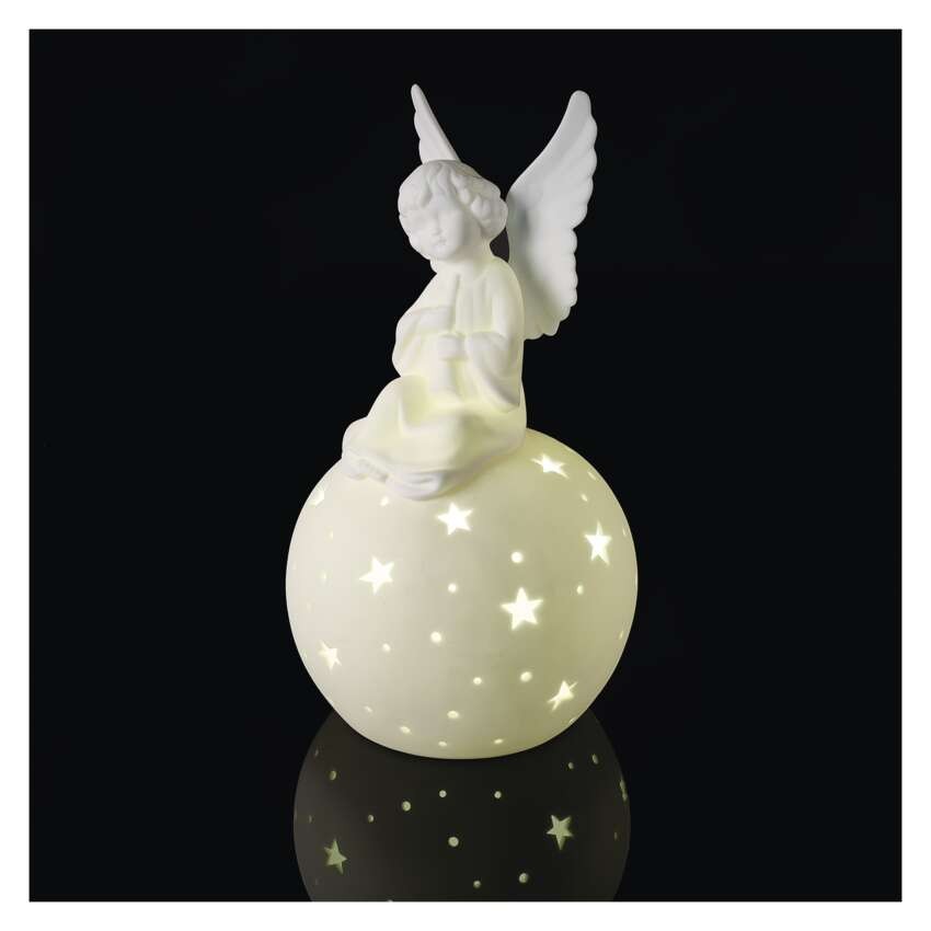 Keramický anjel LED, 29 cm, 2x AA, vnútorný, teplá biela