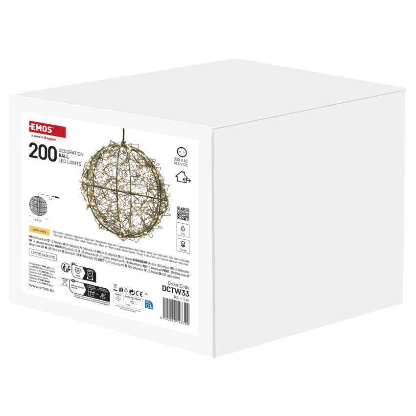 LED Weihnachtskugel – 200 LEDs, für den Außen- und Innenbereich, warmweiß